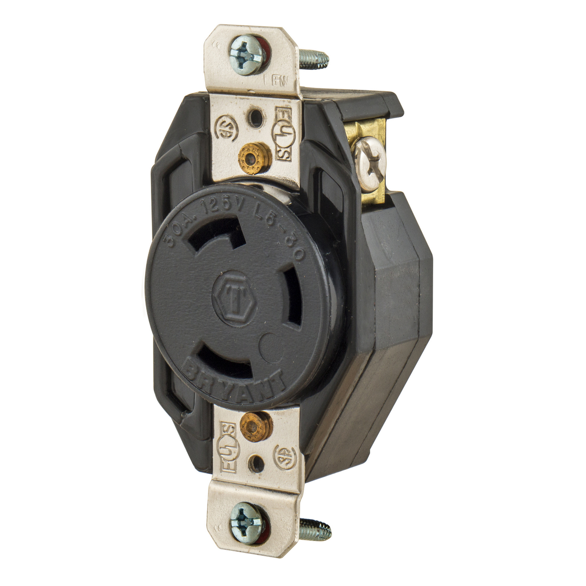 BRYANT 70530FR Industrial Heavy Duty Single Locking Blade Receptacle, 30A, 125 VAC, 1-Phase, 2-Pole | CV6VKC
