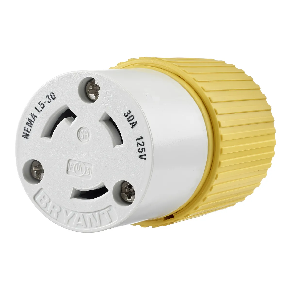 Female Connector Body, 30A, 2-Pole, 3-Wire Grounding, Screw Terminal, Yellow
