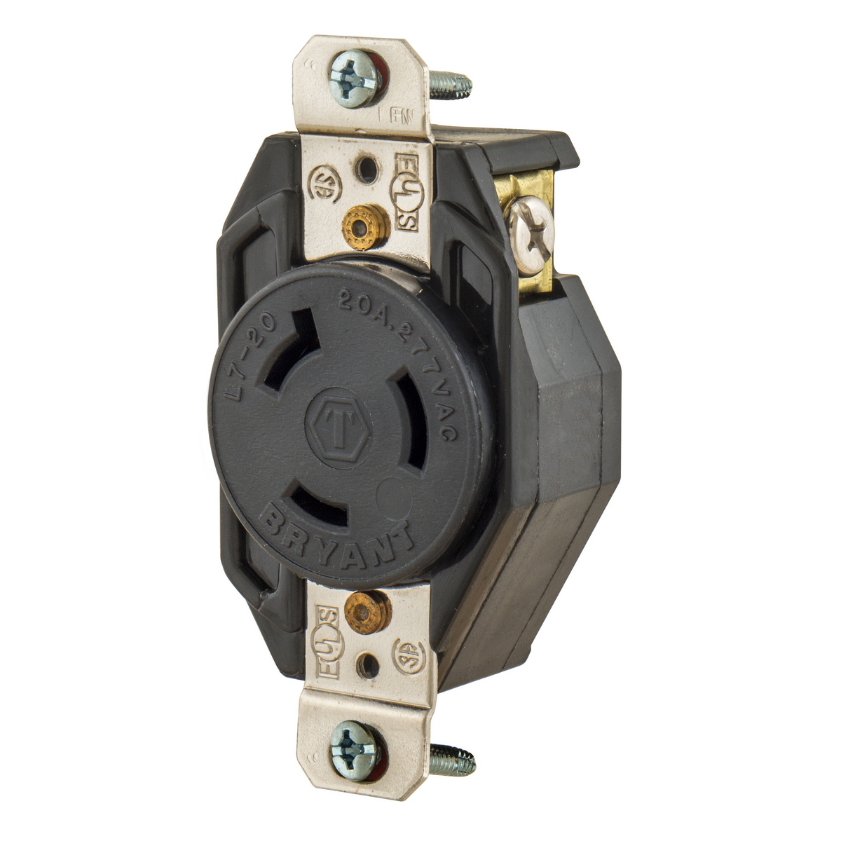 BRYANT 70720FR Industrial Heavy Duty Single Locking Blade Receptacle, 20A, 277 VAC, 1-Phase, 2-Pole | CV6VKF