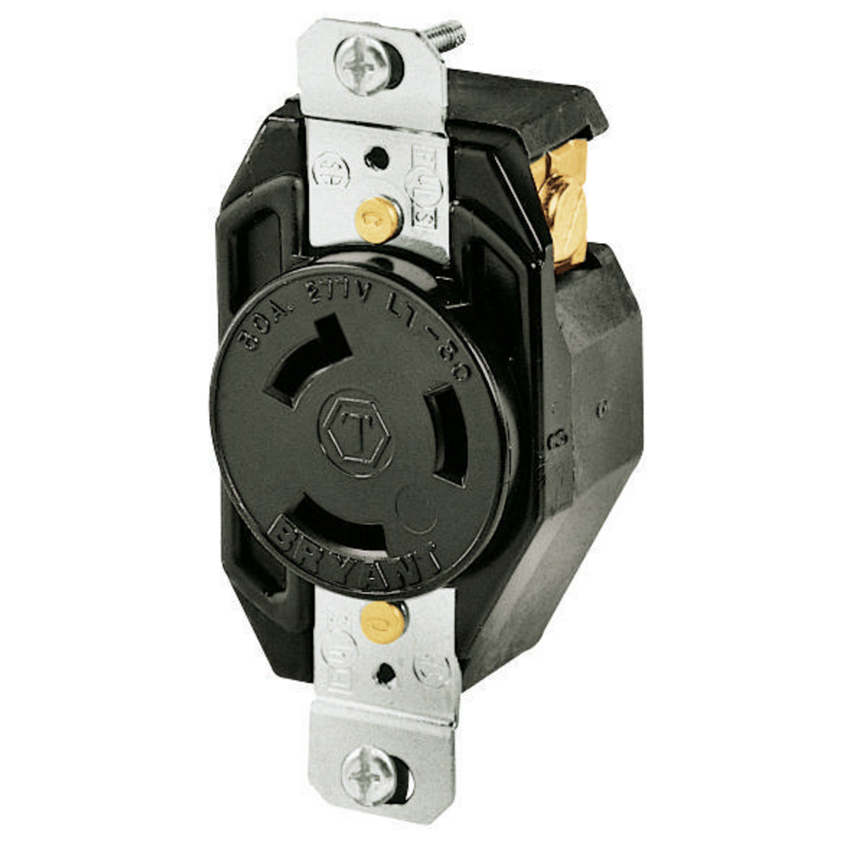 BRYANT 70730FR Industrial Heavy Duty Single Locking Blade Receptacle, 30A, 277 VAC, 1-Phase, 2-Pole | CV6VKG