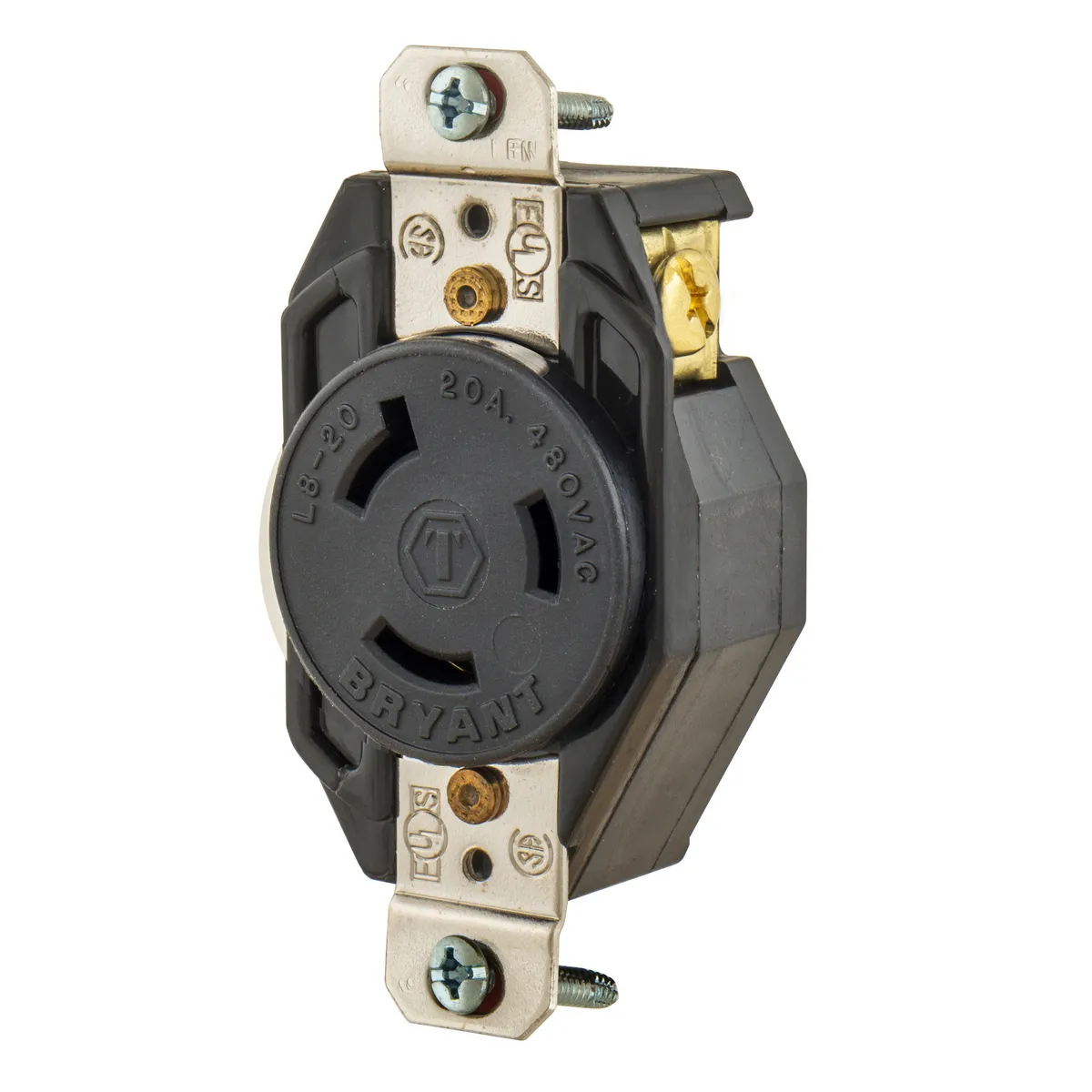Flush Receptacle, 20A, 3-Pole, 3-Wire Non-Grounding, Screw Terminal