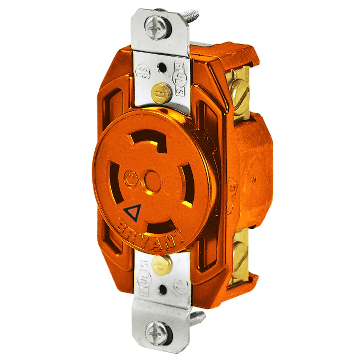 Flush Receptacle, 30A, 3-Pole, 4-Wire Grounding, Screw Terminal, Orange