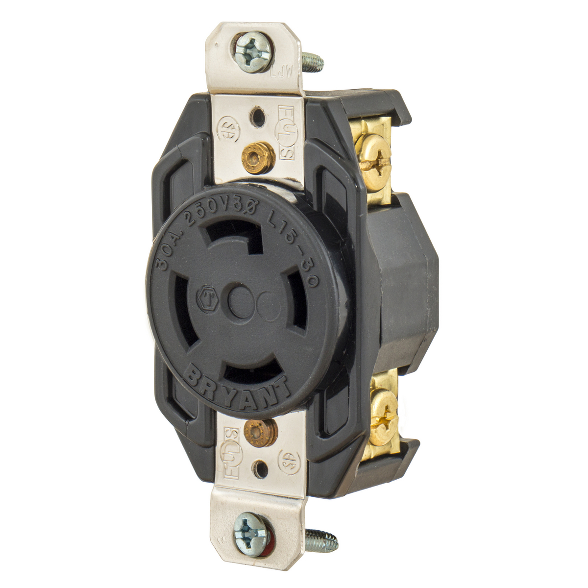 BRYANT 71530FR Industrial Heavy Duty Single Locking Blade Receptacle, 30A, 250 VAC, 3-Phase, 3-Pole | CV6VKM