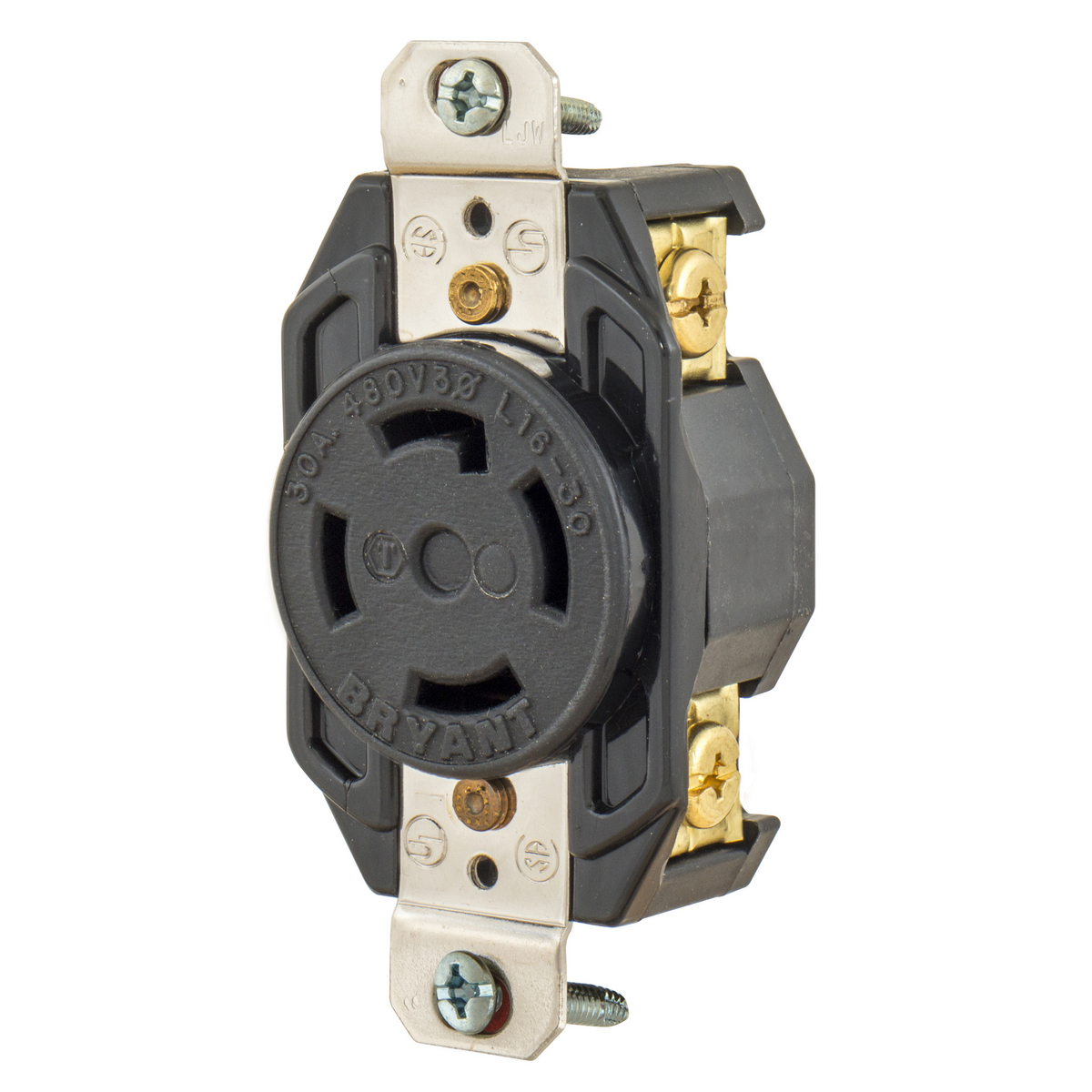 BRYANT 71630FR Industrial Heavy Duty Single Locking Blade Receptacle, 30A, 480 VAC, 3-Phase, 3-Pole | CV6VKP