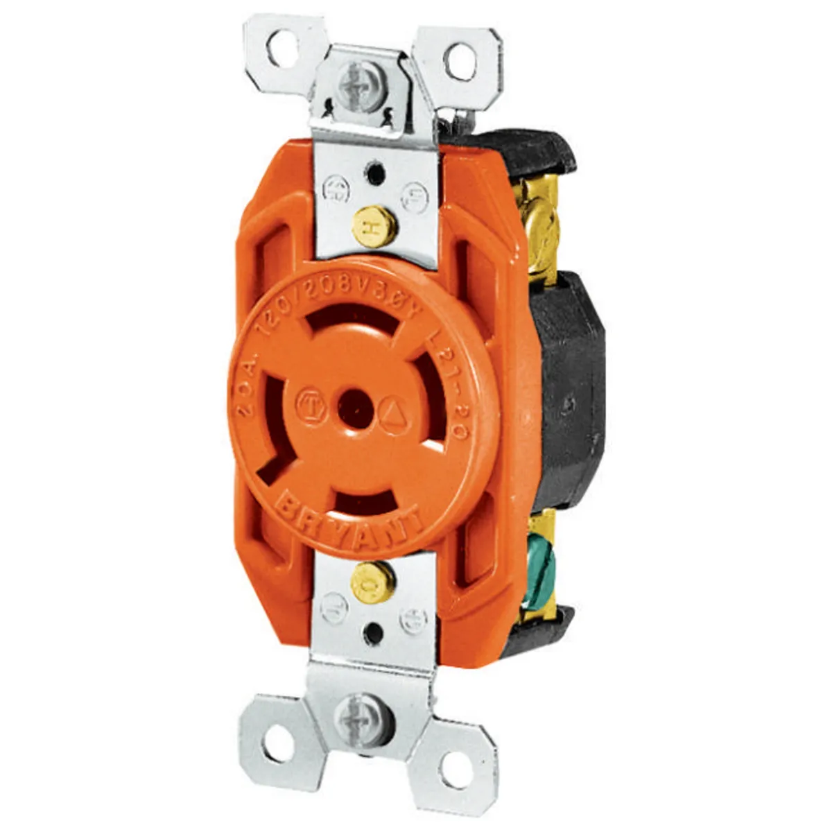 Flush Receptacle, 20A, 4-Pole, 5-Wire Grounding, Screw Terminal, Orange