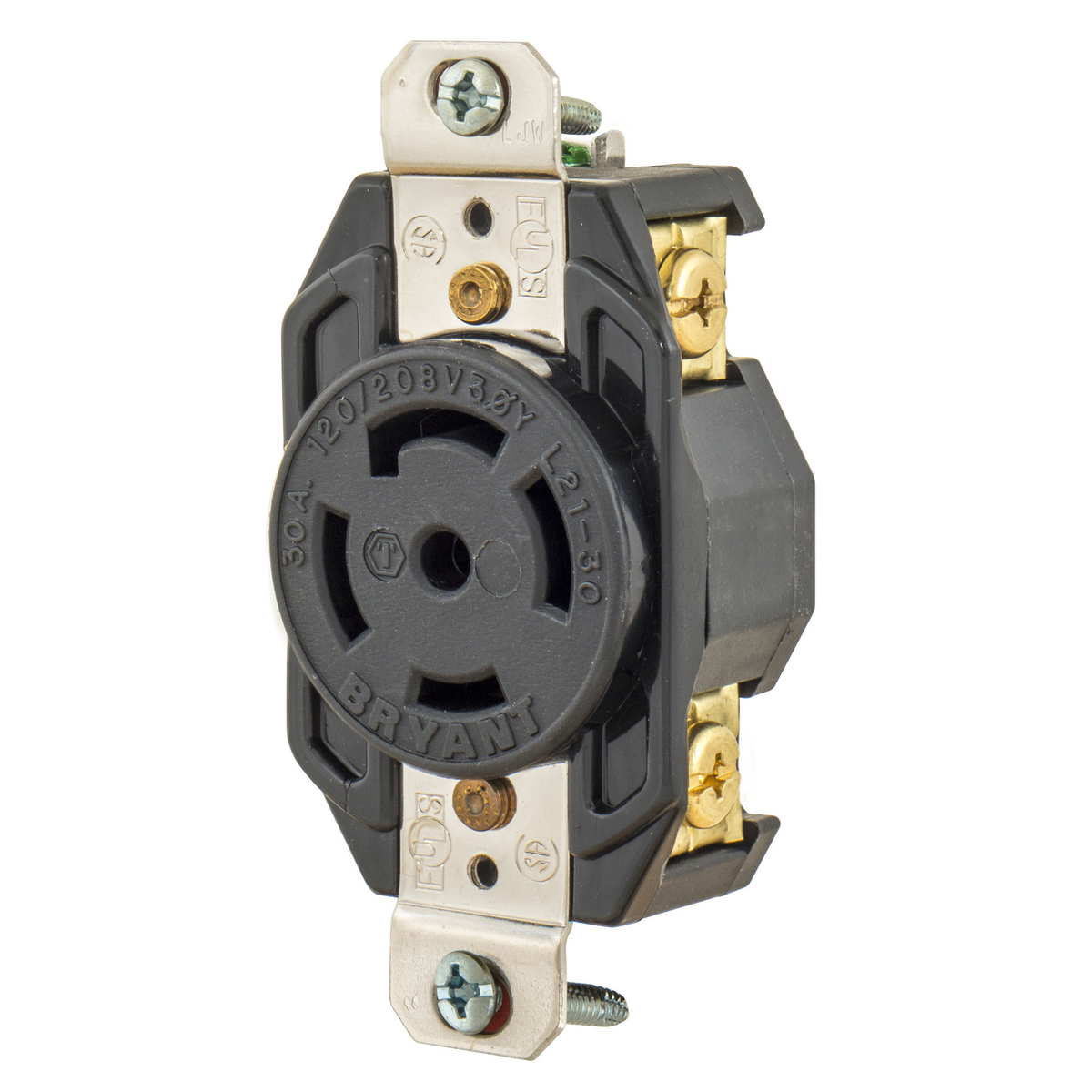 BRYANT 72130FR Industrial Heavy Duty Single Locking Blade Receptacle, 30A, 120/208 VAC, 3-Phase, 4-Pole | CV6VKT