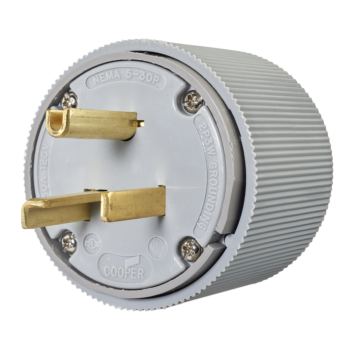 BRYANT 9530NP Industrial Heavy Duty Straight Blade Plug, 30A, 125 VAC, 1-Phase, 2-Pole, 3-Wire | CV6URM