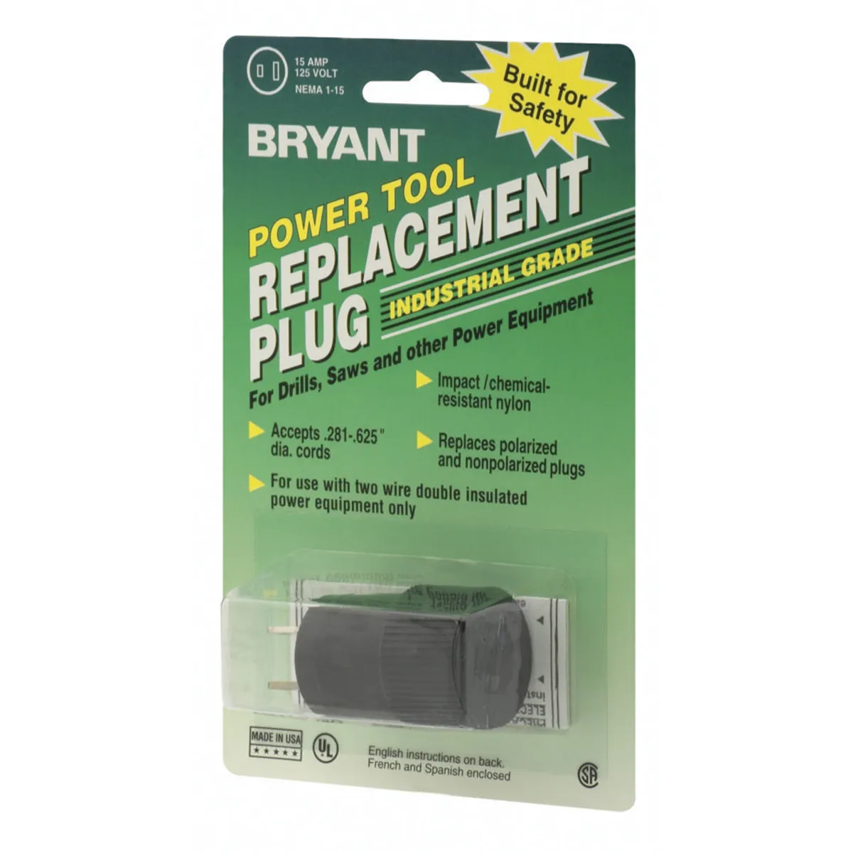 Male Plug, Light Duty, Straight, 2-Pole, 2-Wire Non- Grounding