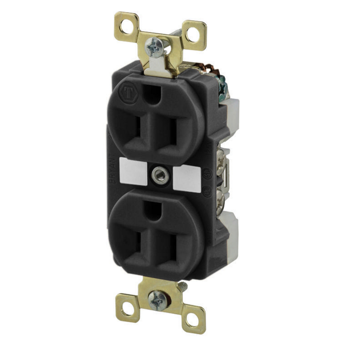 GRAINGER 5262BBLK Receptacle, Duplex, 5-15R, 125V AC, 15 A, 2 Poles, Black, Screw Terminals, Std Protection | CQ2GAP 52HC56