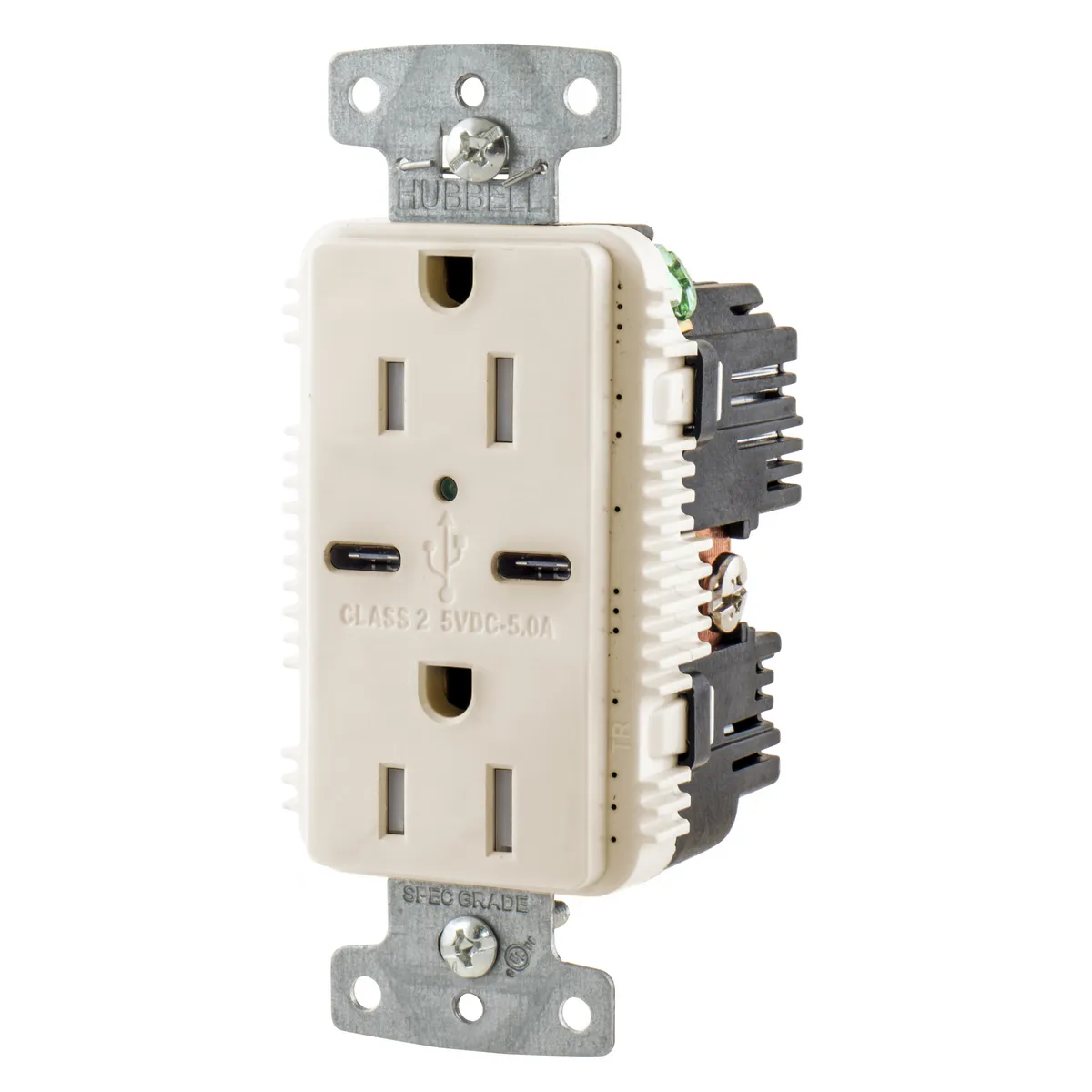 USB Charger Duplex Receptacle, 15A 125V, 2-Pole, 3-Wire Grounding, Light Almond