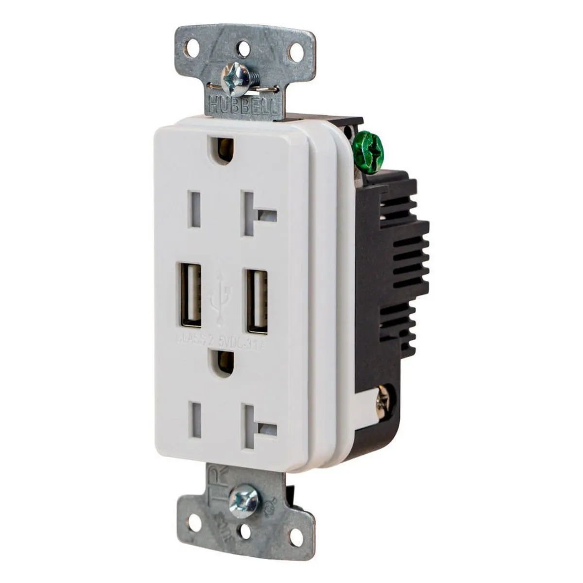 USB Charger Duplex Receptacle, 20A 125V, 2-Pole, 3-Wire Grounding