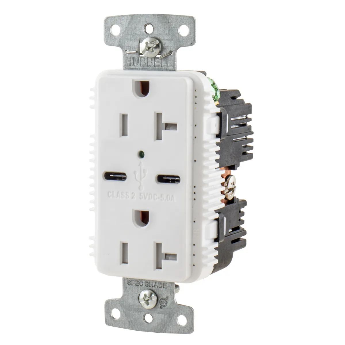 USB Charger Duplex Receptacle, 20A 125V, 2-Pole, 3-Wire Grounding, White