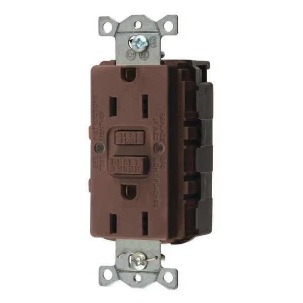 GFCI Receptacle, 15A, 125VAC, 5-15R, Brown