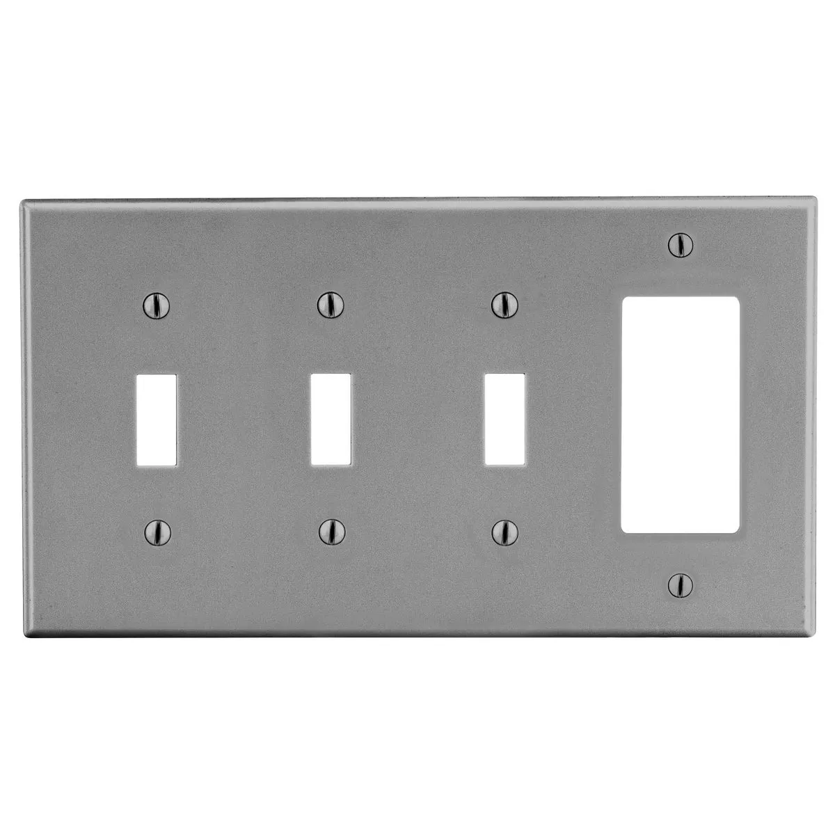 Wallplate, 4-Gang, 3 Toggle 1 Decorator, Gray
