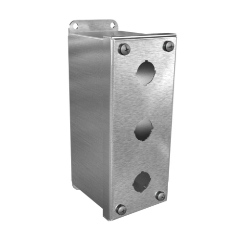 WIEGMANN PBGX3SS Pushbutton Enclosure, 3 Holes, 22mm, 7 x 3 x 4 Inch Size, Wall Mount, 304 Stainless Steel | CV6QAL