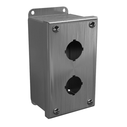 Pushbutton Enclosure, 2 Holes, 30mm, 6 x 3 x 3 Inch Size, Wall Mount