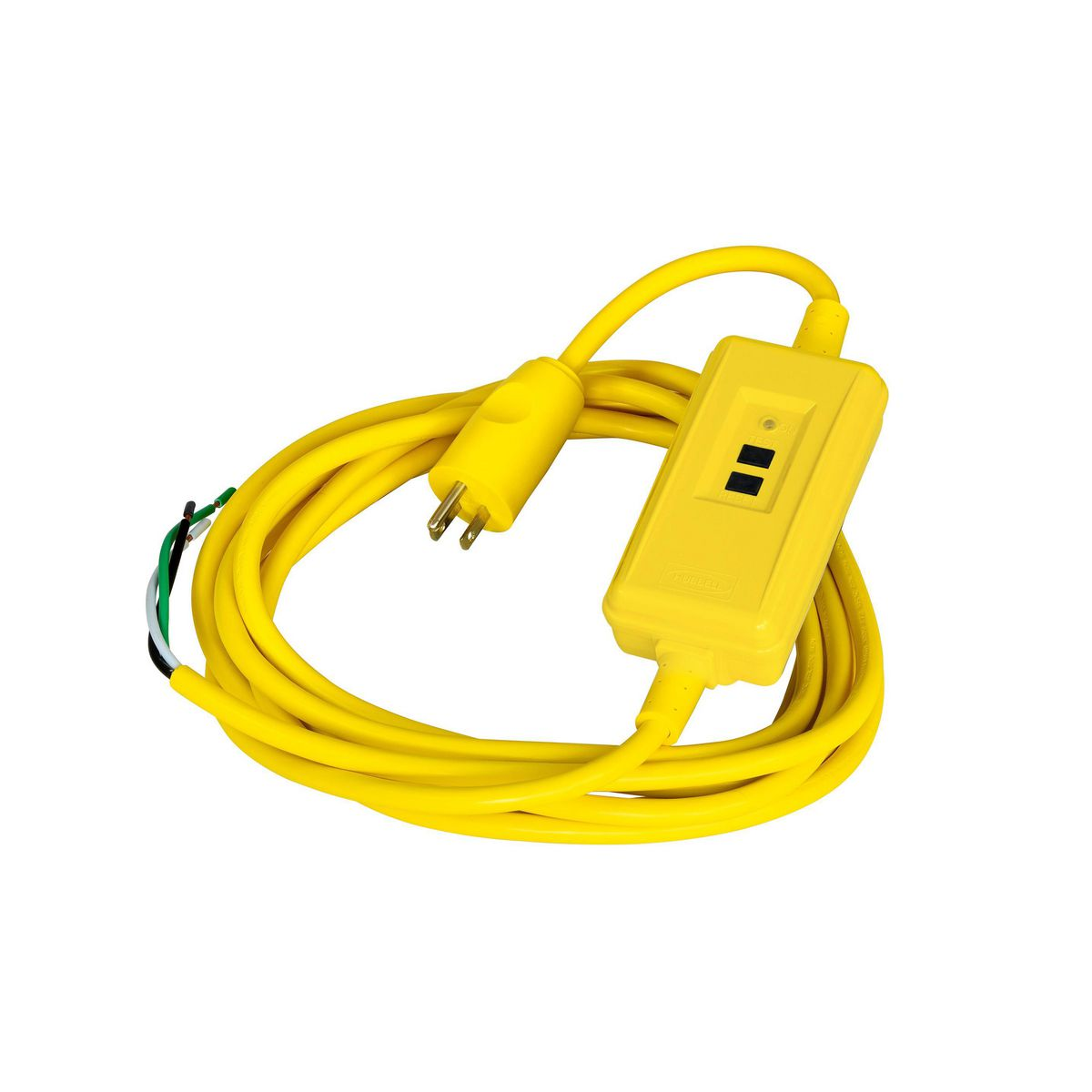 HUBBELL WIRING DEVICE-KELLEMS GFPOEMA Gfci Line Cord, Portable, Auto, 15A 120VAC, 5-15R, 15 Ft, 4- 6 Ma, Yellow | AC8VEB 3DZP5