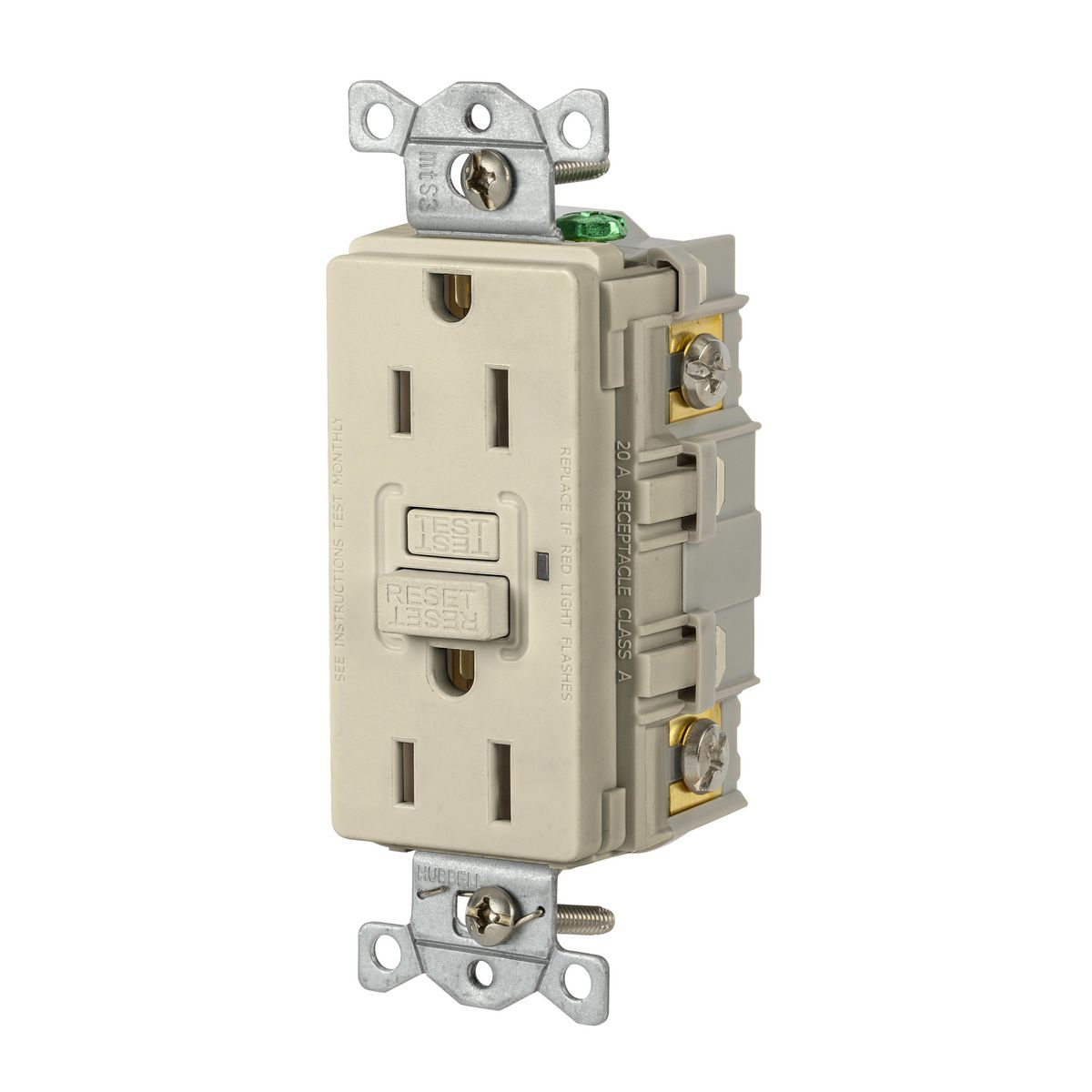 HUBBELL WIRING DEVICE-KELLEMS GFRST15I Gfci Receptacle, 15A 125V, 2-Pole 3-Wire Grounding, 5-15R, Ivory | AH8ZZC 39EA17