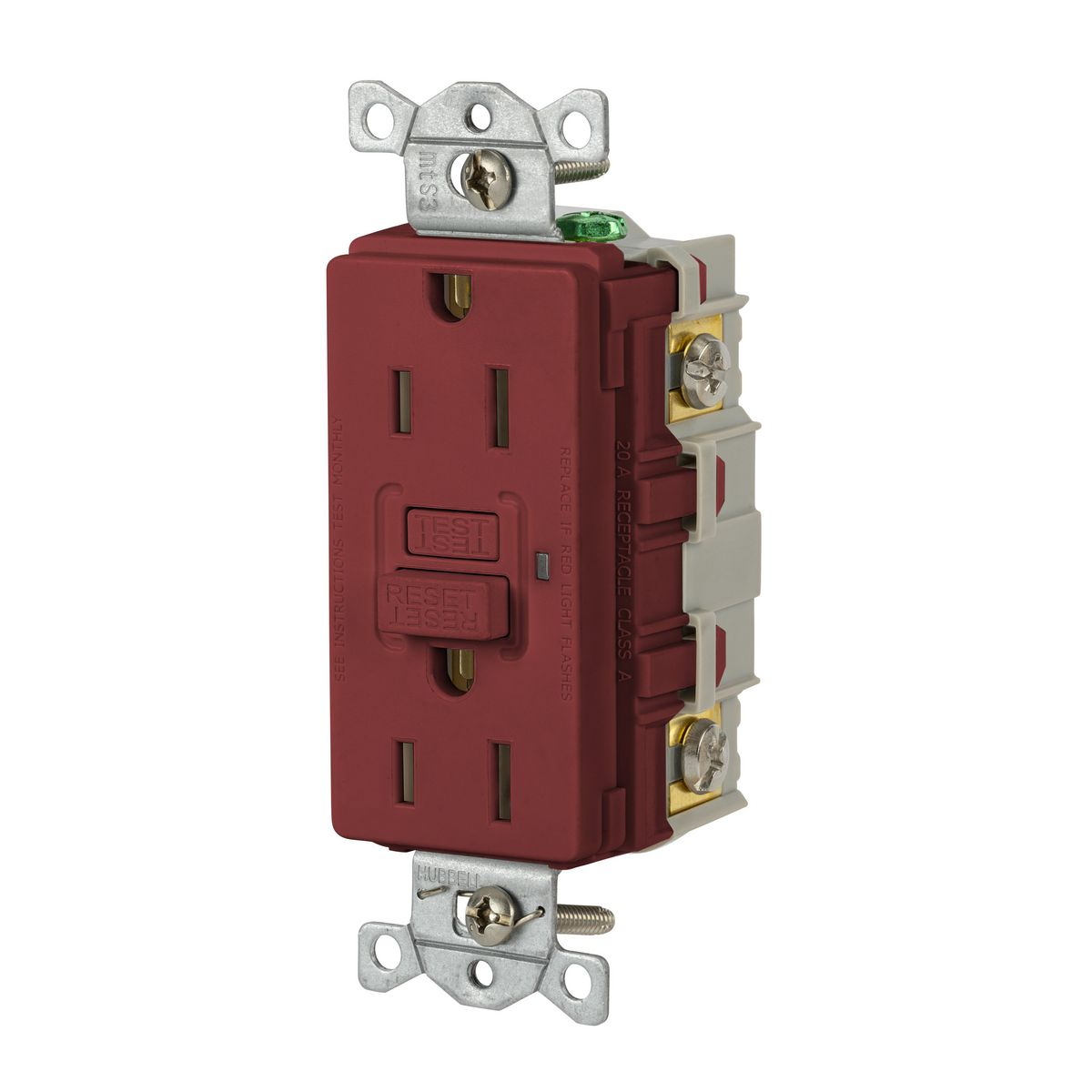 HUBBELL WIRING DEVICE-KELLEMS GFRST15R Gfci Receptacle, 15A 125V, 2-Pole 3-Wire Grounding, 5-15R, Red | AH8ZZE 39EA19