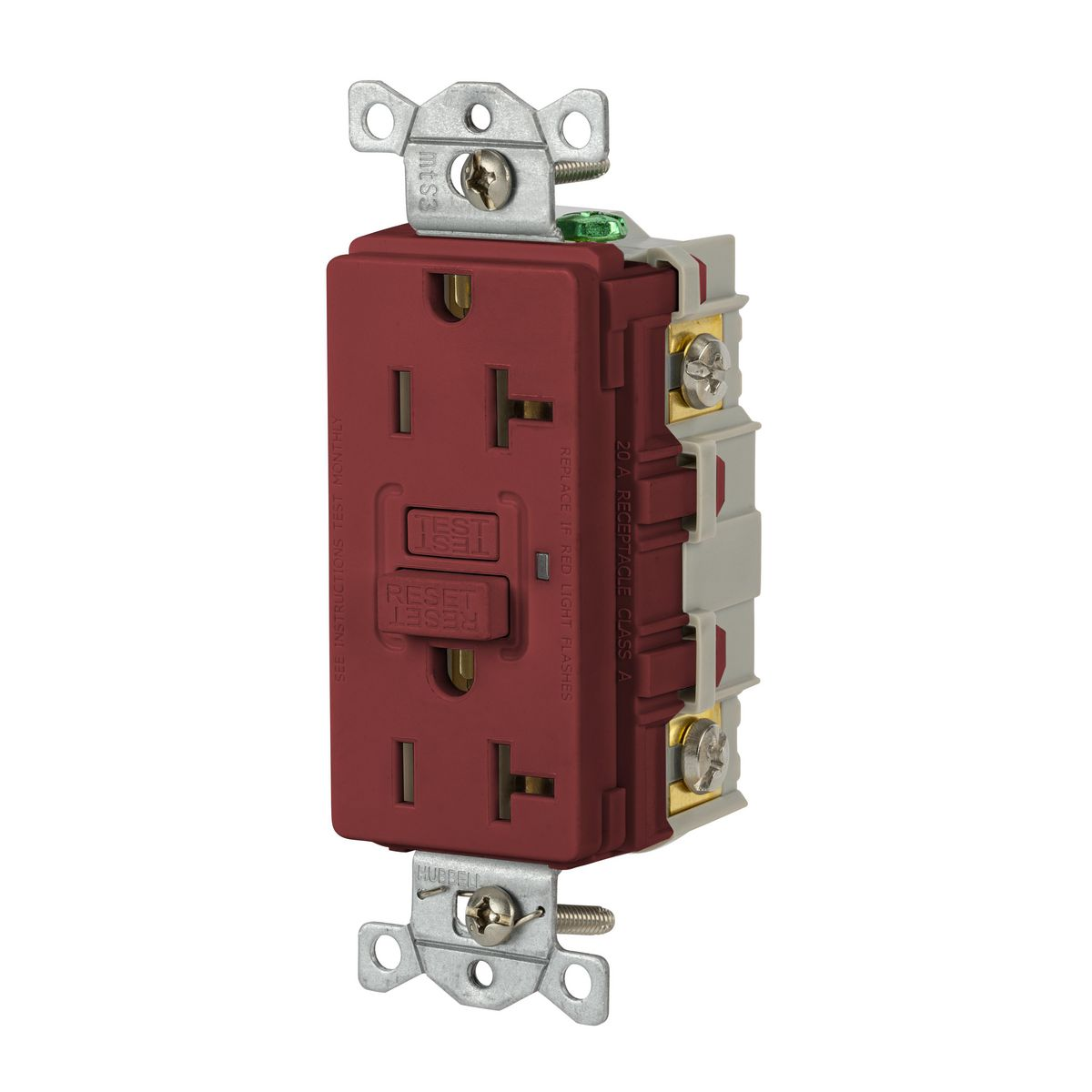 HUBBELL WIRING DEVICE-KELLEMS GFRST20R Gfci Receptacle, 20A 125V, 2-Pole 3-Wire Grounding, 5-20R, Red | AH8ZZL 39EA25