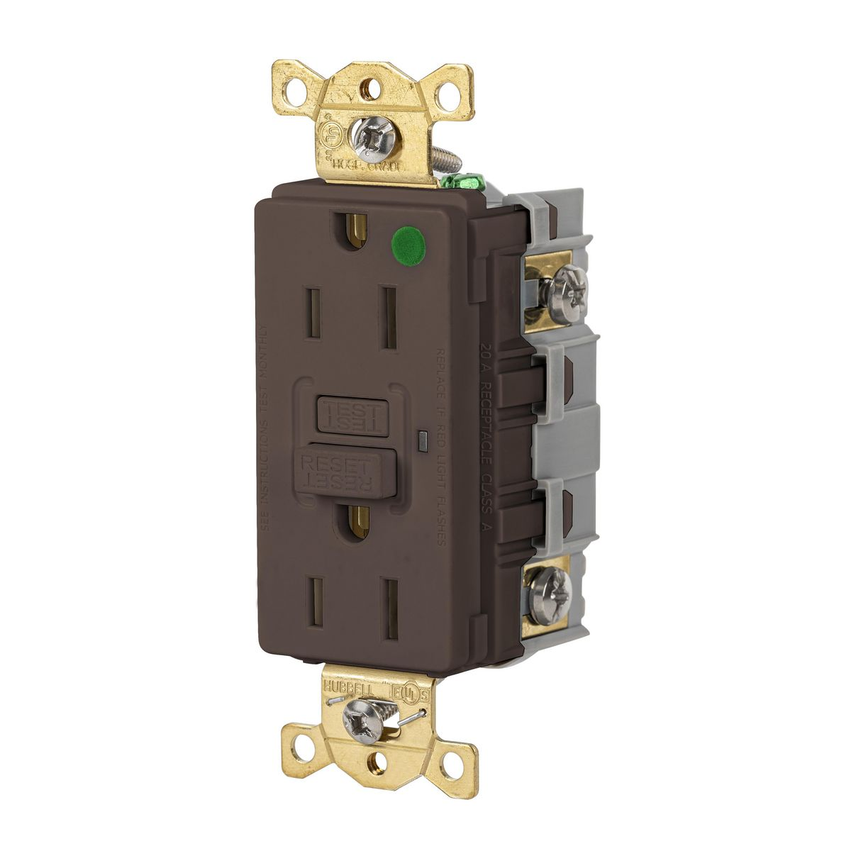 HUBBELL WIRING DEVICE-KELLEMS GFRST82 Gfci Receptacle, 15A 125V, 2-P 3-W Grounding, 5-15R, Brown | AH8ZZY 39EA36
