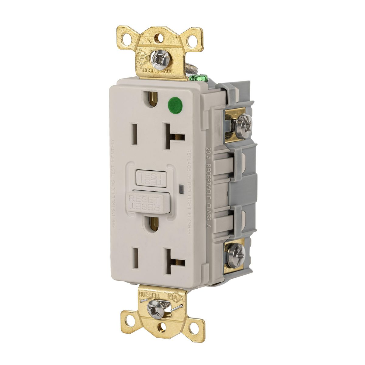 HUBBELL WIRING DEVICE-KELLEMS GFRST83LA GFCI Receptacle, Heavy Use Hospital Grade, Decorator Duplex, 20A | BD3ZNX 45UE11