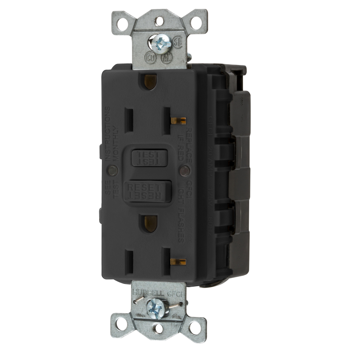 HUBBELL WIRING DEVICE-KELLEMS GFRST20SNAPBKNA Gfci Receptacle, Self Test, 20A 125V, 5-20R, Black | BD4PRA