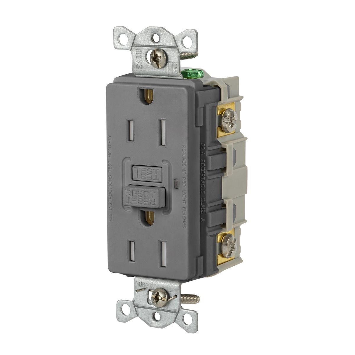 HUBBELL WIRING DEVICE-KELLEMS GFTRST15GY GFCI Receptacle, Commercial, Decorator Duplex, Flush Mount, 15A, Gray | BD4GMZ 45UF30