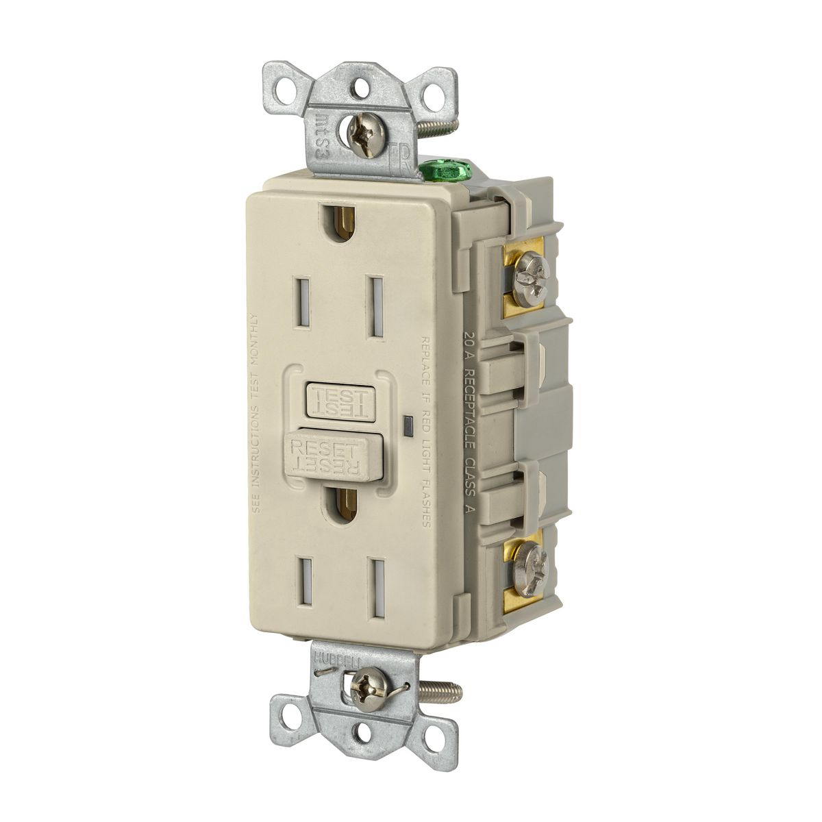 HUBBELL WIRING DEVICE-KELLEMS GFTRST15I GFCI Receptacle, Commercial, Decorator Duplex, Flush Mount, 15A | BD4EAL 45UF31