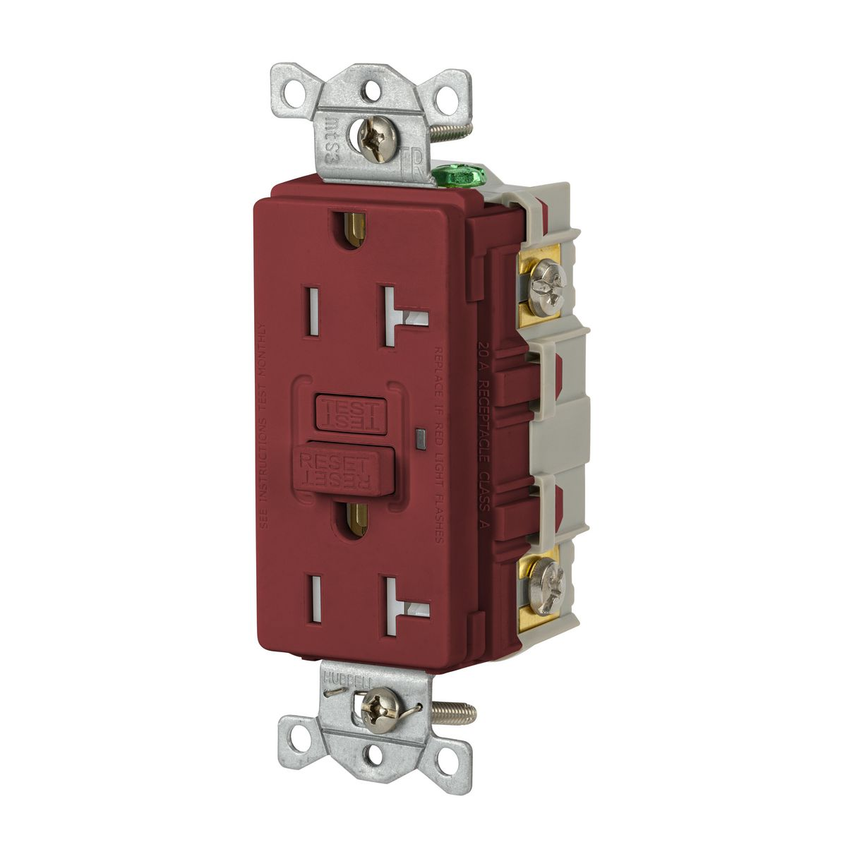 HUBBELL WIRING DEVICE-KELLEMS GFTRST20R GFCI Receptacle, Commercial, Decorator Duplex, Flush Mount, 20A, Red | BD3WTR 45UF42