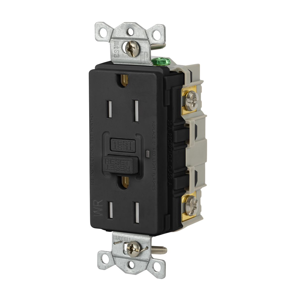 HUBBELL WIRING DEVICE-KELLEMS GFTWRST15BK Gfci Receptacle, 15A 125V, 2-Pole 3-Wire Grounding, 5-15R, Black | AH9ABG 39EA72