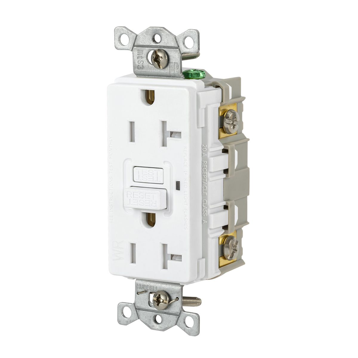 HUBBELL WIRING DEVICE-KELLEMS GFTWRST20W Gfci Receptacle, 20A 125V, 2-Pole 3-Wire Grounding, 5-20R, White Almond | AH9ABU 39EA85