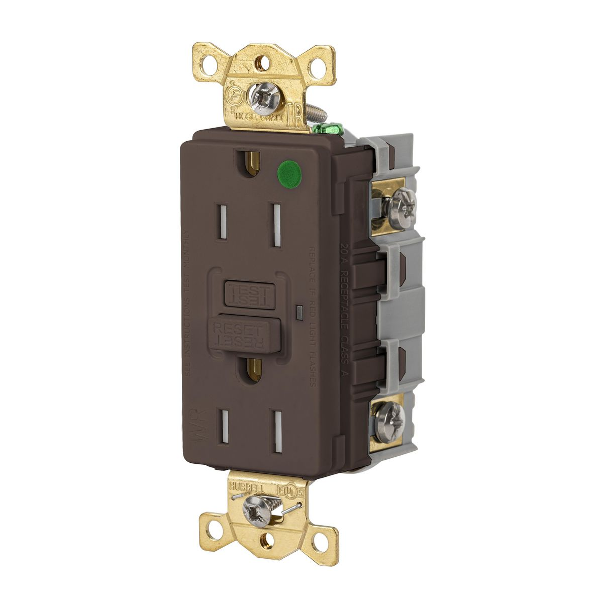 HUBBELL WIRING DEVICE-KELLEMS GFTWRST82 Gfci Receptacle, 15A 125V, 2-P 3-W Grounding, 5-15R, Brown | AH9AAM 39EA49