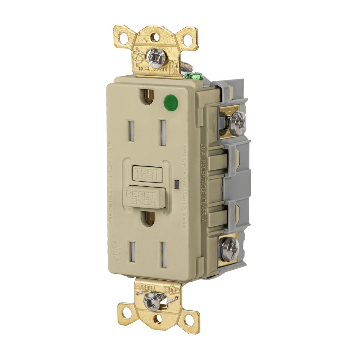 HUBBELL WIRING DEVICE-KELLEMS GFTWRST82I Gfci Receptacle, 15A 125V, 2-P 3-W Grounding, 5-15R, Ivory | AH9AAL 39EA48