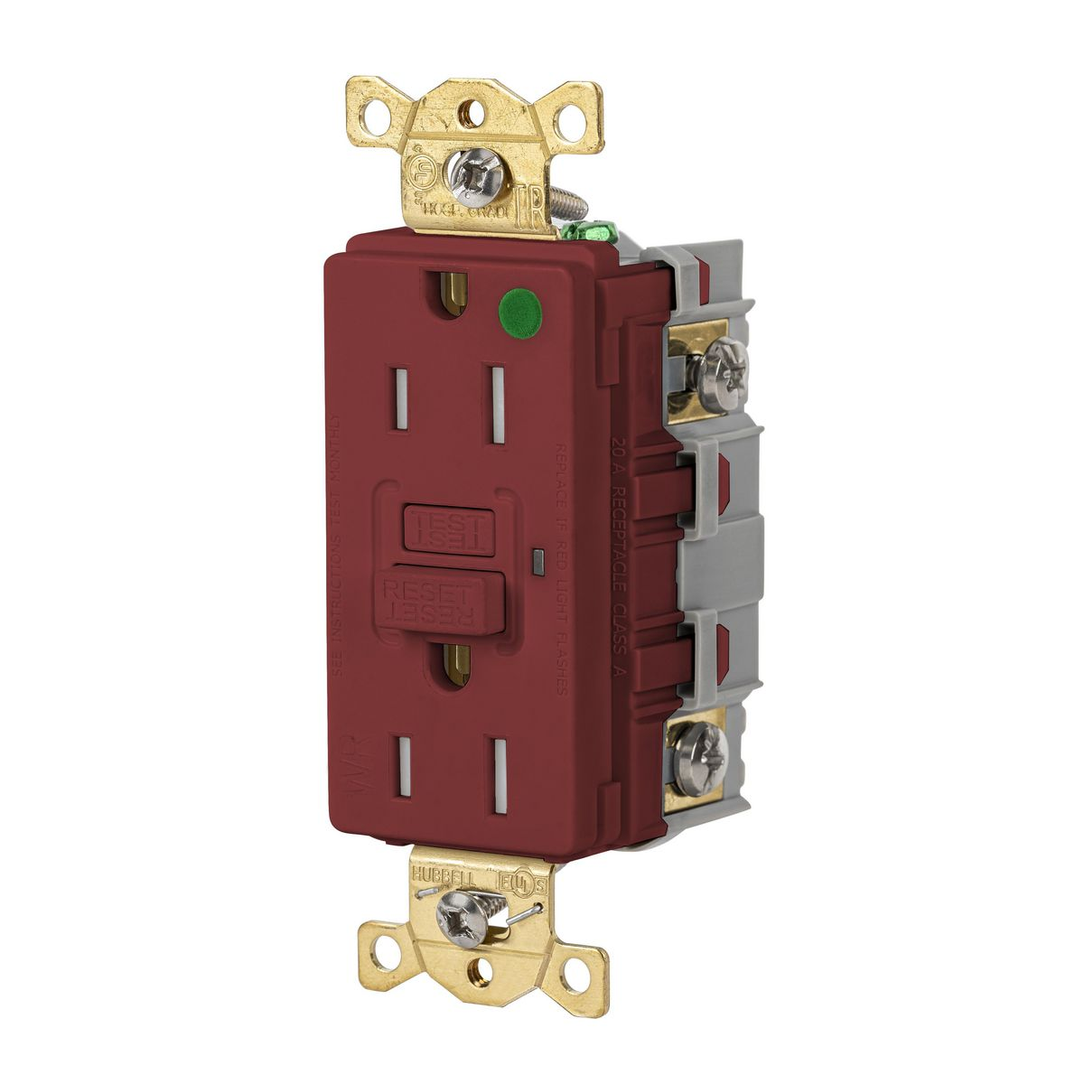 HUBBELL WIRING DEVICE-KELLEMS GFTWRST82R Gfci Receptacle, 15A 125V, 2-P 3-W Grounding, 5-15R, Red | AH9AAN 39EA51