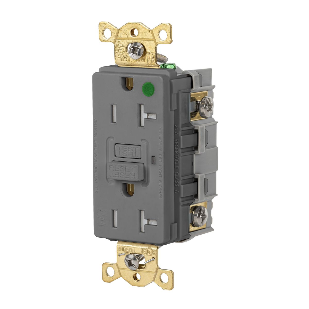 HUBBELL WIRING DEVICE-KELLEMS GFTWRST83GY Gfci Receptacle, 20A 125V, 2-P 3-W Grounding, 5-20R, Gray | AH9AAT 39EA55