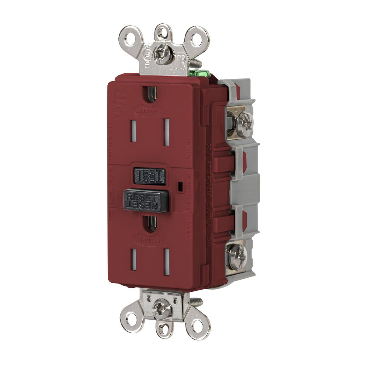 HUBBELL WIRING DEVICE-KELLEMS GF5262SGR Gfci Receptacle, 15A 125V Ground Fault Receptacle, Red | BD4HRP