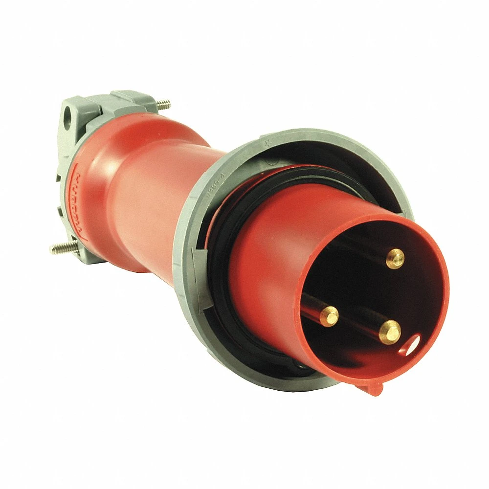 HUBBELL WIRING DEVICE-KELLEMS HBL3100P7W Iec Pin And Sleeve Plug, Male, 100 A, 480 VAC, 2 Pole, Red | AC8QLF 3D677