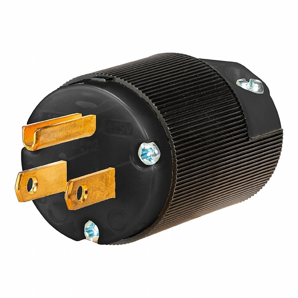 Straight Blade Plug, 5-15P, 15 A, 125V AC, Black, 2 Pole, Spring Clamp Terminals