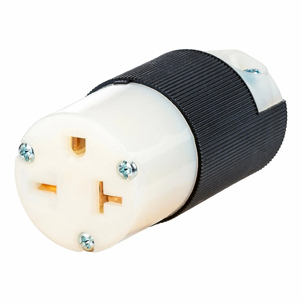 Straight Blade Connector, 6-20R, 20 A, 250V AC, 2 Pole, Black/White, Wire Leads