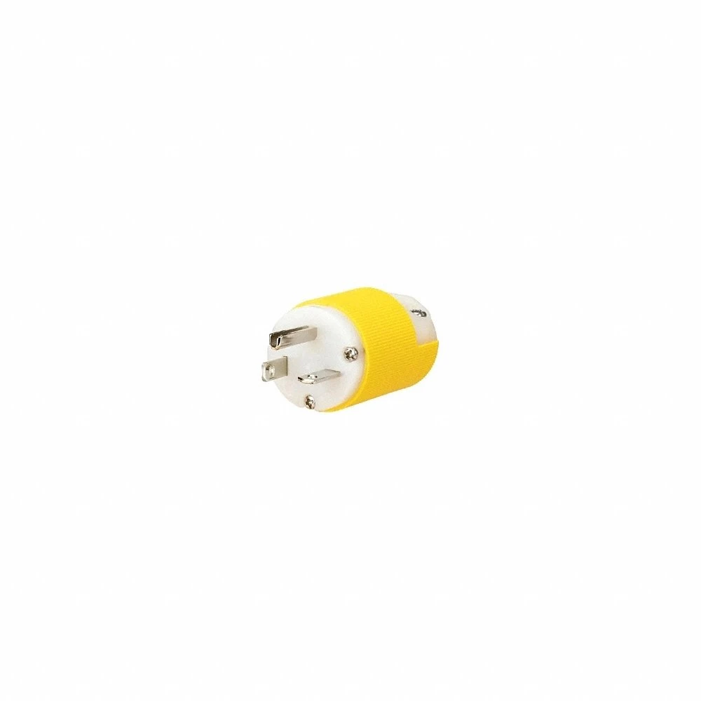 Straight Blade Plug, 6-20P, 20 A, 250V AC, White/Yellow, 2 Pole, Spring Clamp Terminals