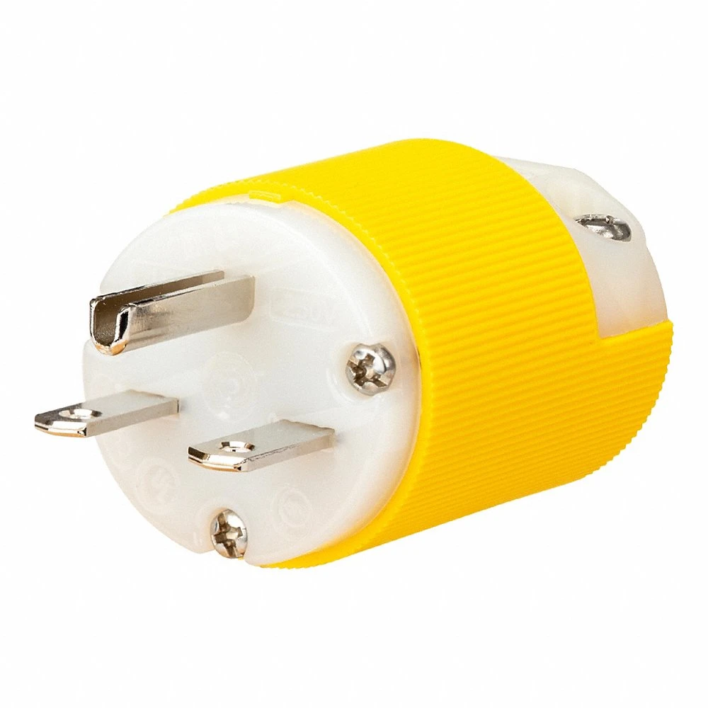 Straight Blade Plug, 6-15P, 15 A, 250V AC, White/Yellow, 2 Pole