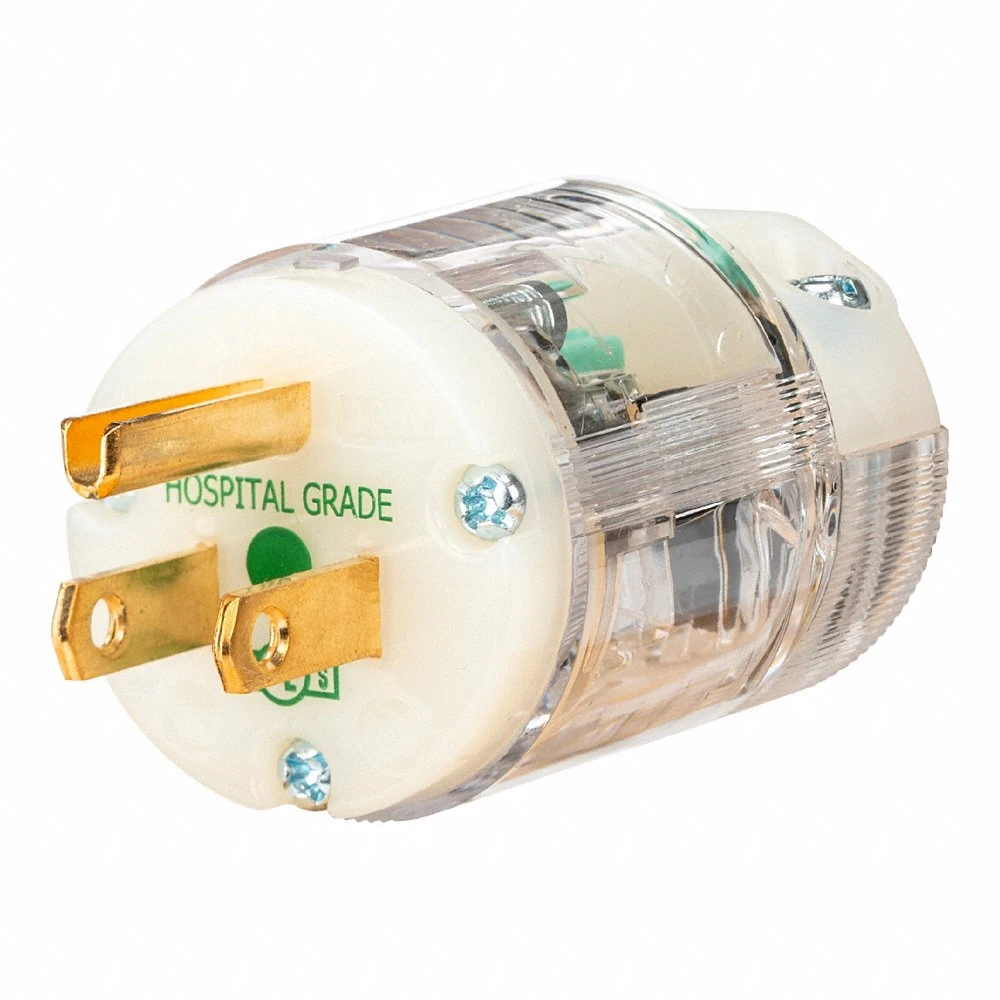 Straight Blade Plug, 5-15P, 15 A, 125V AC, Clear, 2 Pole