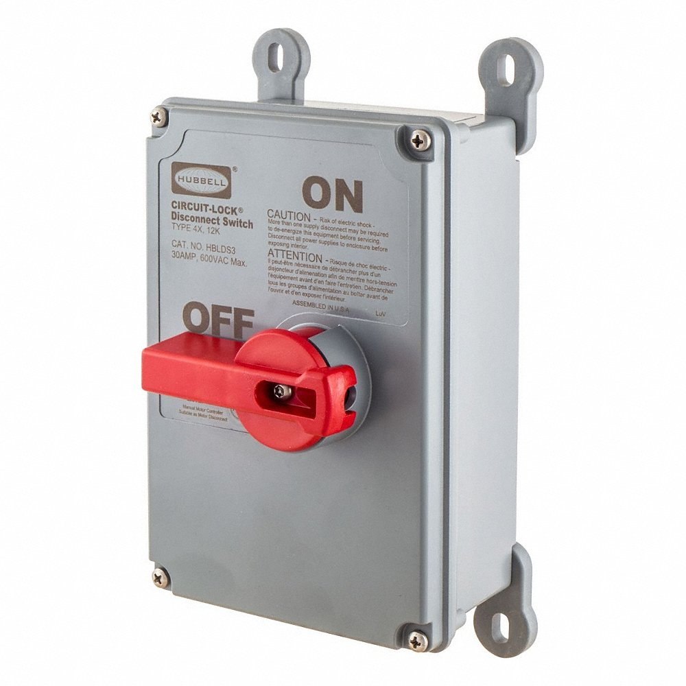 HUBBELL WIRING DEVICE-KELLEMS HBLDS3NK Enclosed Disconnect Switch, 3 Pole, 600 VAC, 30 A | CE6TRG