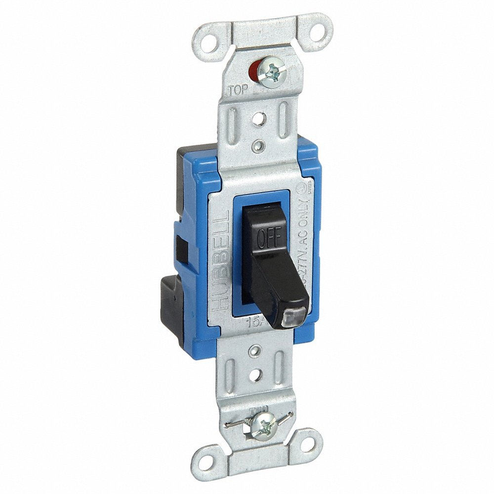 HUBBELL WIRING DEVICE-KELLEMS SNAP1201ILBKNA Toggle Switch, Illuminated, Single Pole, 15A, 120/277VAC, Black | AC4XED 31A428