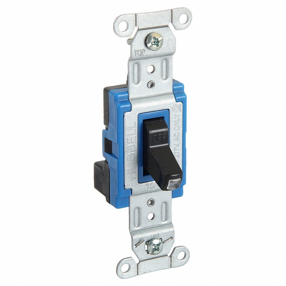 HUBBELL WIRING DEVICE-KELLEMS SNAP1201PLBKNA Toggle Switch, Pilotsingle Pole, 15A, 120/277VAC, Black | AC4XEF 31A430