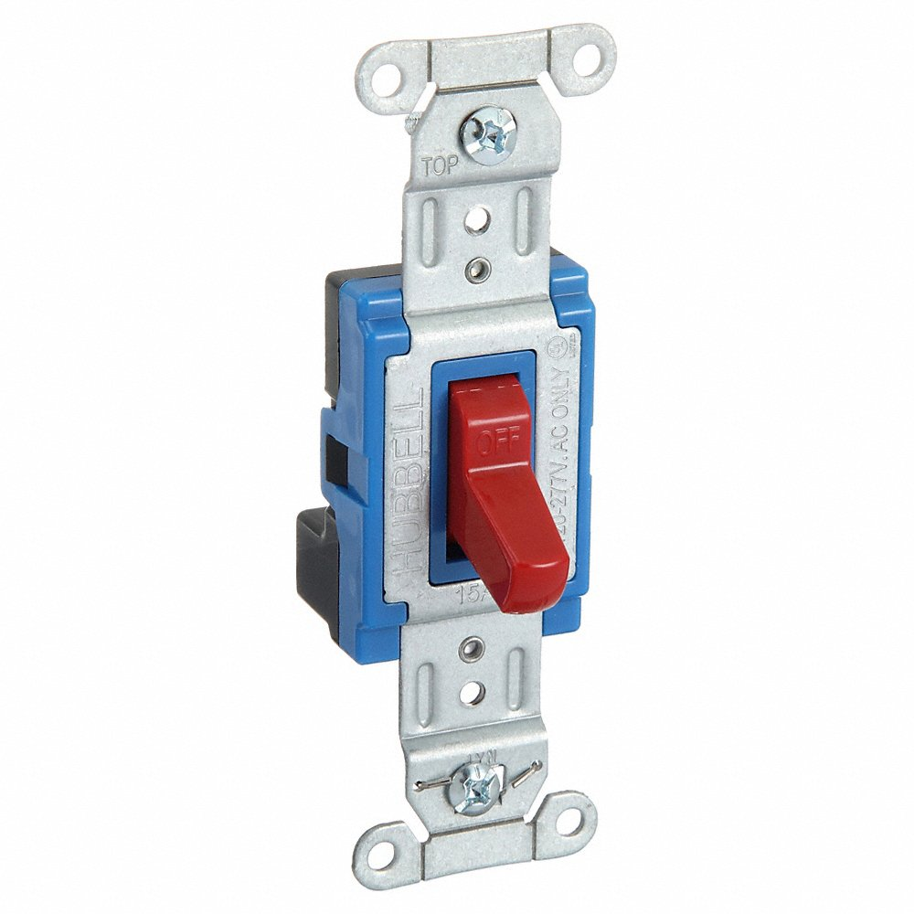 HUBBELL WIRING DEVICE-KELLEMS SNAP1201RNA Toggle Switch, Single Pole, 15A, 120/277VAC, Red | AC4XDU 31A413