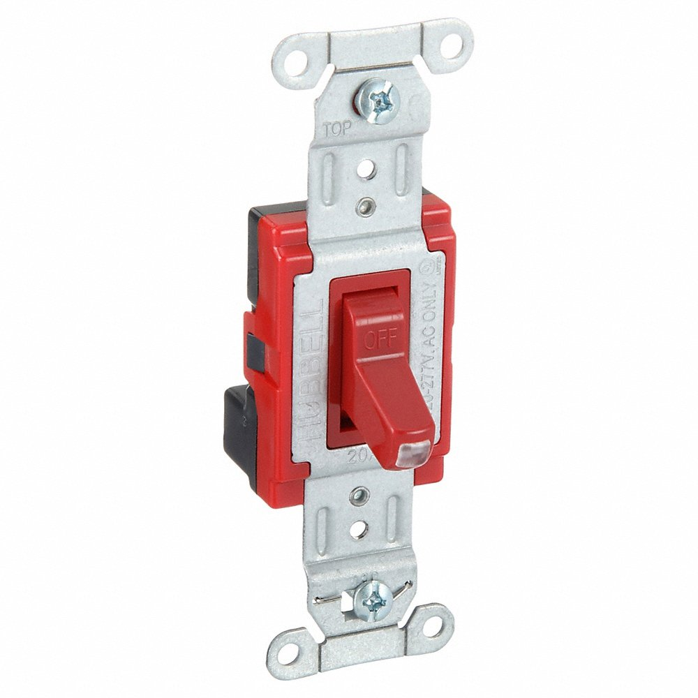 HUBBELL WIRING DEVICE-KELLEMS SNAP1221ILRNA Toggle Switch, Illuminated, Single Pole, 20A, 120/277VAC, Red | AC4XEN 31A443