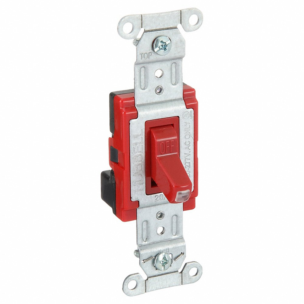 HUBBELL WIRING DEVICE-KELLEMS SNAP1221PLRNA Toggle Switch, Pilot Single Pole, 20A, 120/277VAC, Red | AC4XER 31A446