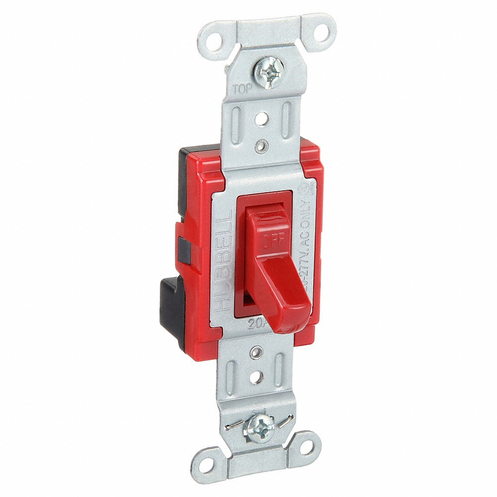 HUBBELL WIRING DEVICE-KELLEMS SNAP1221RNA Toggle Switch, Single Pole, 20A, 120/277VAC, Red | AC4XEC 31A422